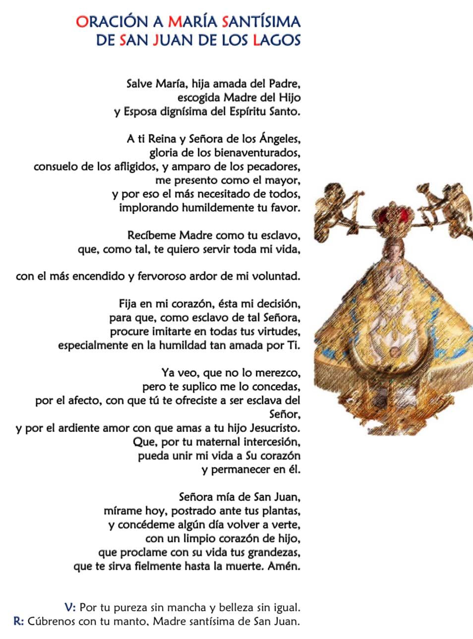 Oración a la Virgen de San Juan de los Lagos en Jalisco ※